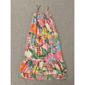 Lilly Pulitzer Girls Maxi Sundress S 100% Rayon Spaghetti Strap Floral‎ Pink